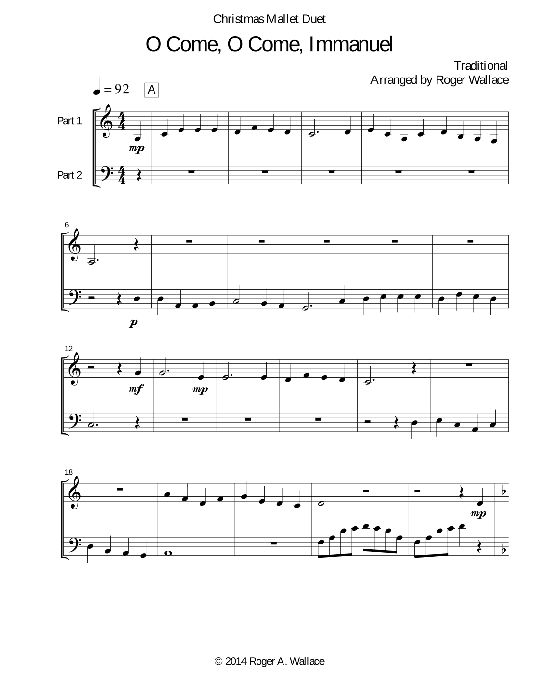 O Come, O Come, Immanuel (Emmanuel) - Marimba & Vibraphone Duet (arr. Roger Wallace)