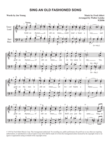 Sing An Old Fashioned Song (to A Young Sophisticated Lady) (arr. Walter Latzko)
