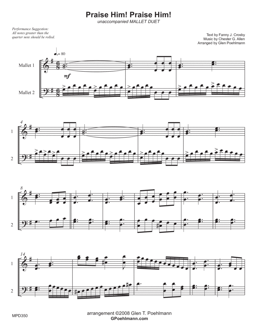 PRAISE HIM! PRAISE HIM! - Mallet Duet (keyboard Percussion) (arr. Glen Poehlmann)
