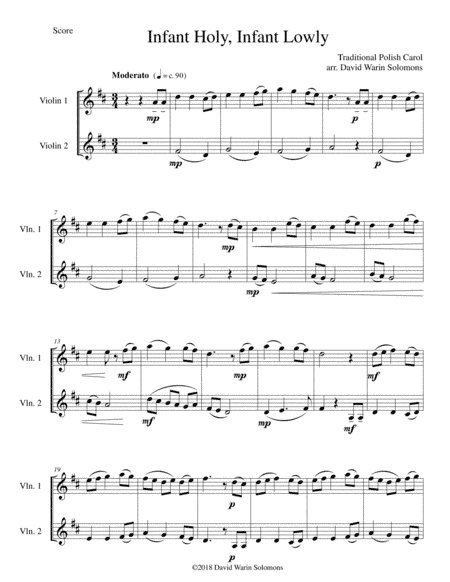 Infant Holy, Infant Lowly (W Zlobie Lezy) for 2 violins (arr. David Warin Solomons)