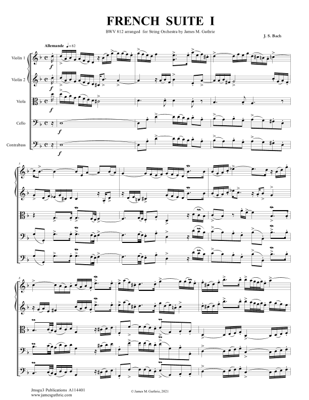 BACH: French Suite No. 1 BWV 812 for String Orchestra (arr. James M. Guthrie)