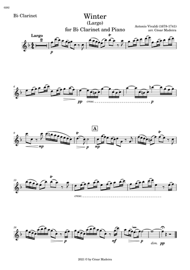 Winter by Vivaldi - Bb Clarinet and Piano - II. Largo (Individual Parts) (arr. César Madeira)
