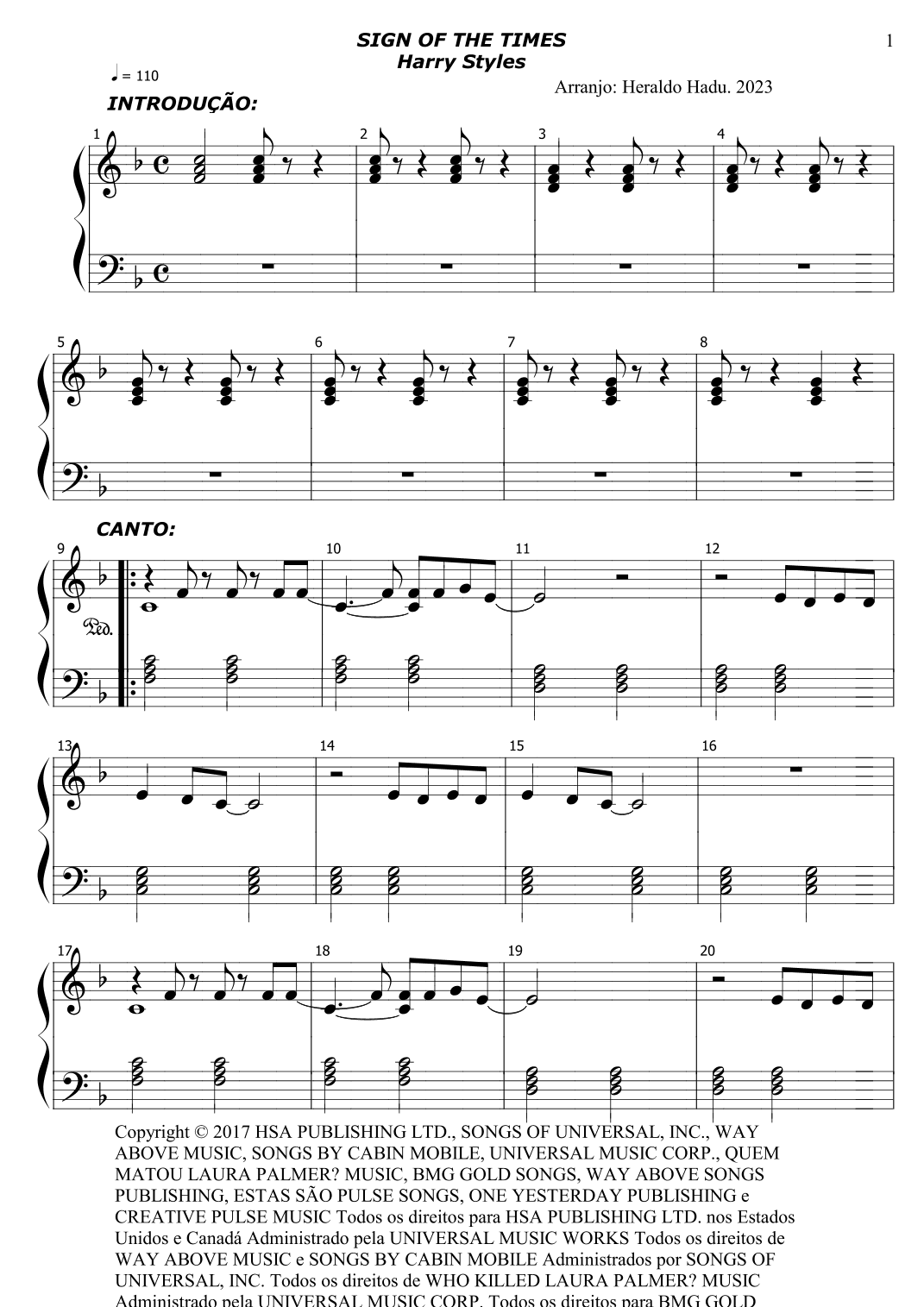 Sign Of The Times (arr. Heraldo Melo Santos)