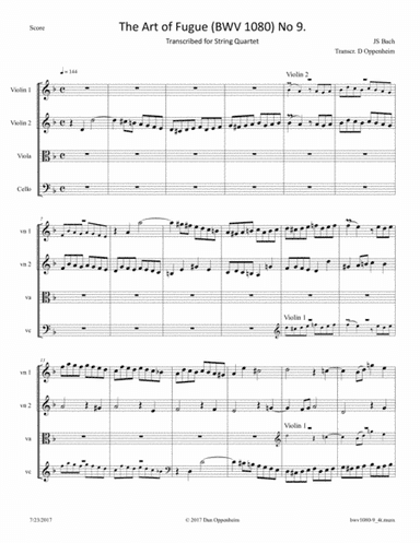 Bach: The Art of Fugue, BWV 1080 Fugue No. 9 arr. for String Quartet (arr. D Oppenheim)
