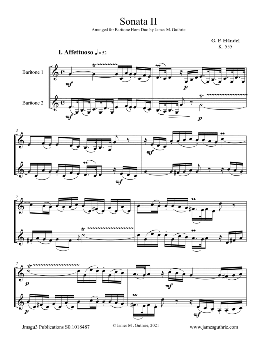 Handel: Sonata No. 2 for Baritone Horn Duo (arr. James M. Guthrie)