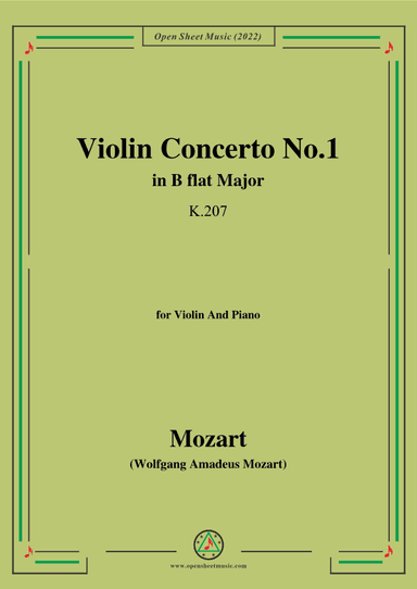 Mozart-Violin Concerto No.1 in B flat Major,K.207,for Violin and Piano (arr. OSM Press)