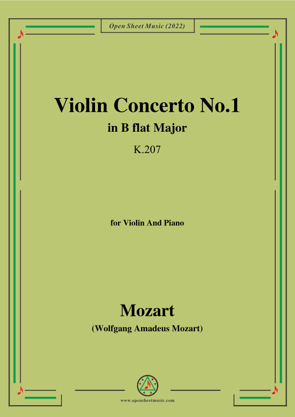 Mozart-Violin Concerto No.1 in B flat Major,K.207,for Violin and Piano (arr. OSM Press)