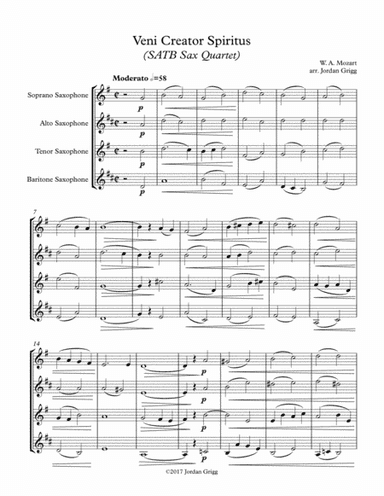 Veni Creator Spiritus (SATB Sax Quartet) - Score and parts (arr. Jordan Grigg)