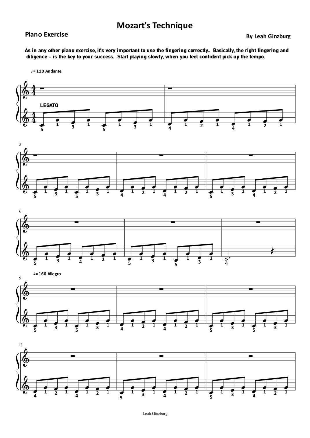 Piano Exercise "Mozart's Technique" part 1