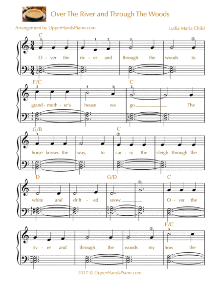 Over The River And Through The Woods - EASY PIANO (arr. Gaili Schoen for UpperHandsPiano.com)