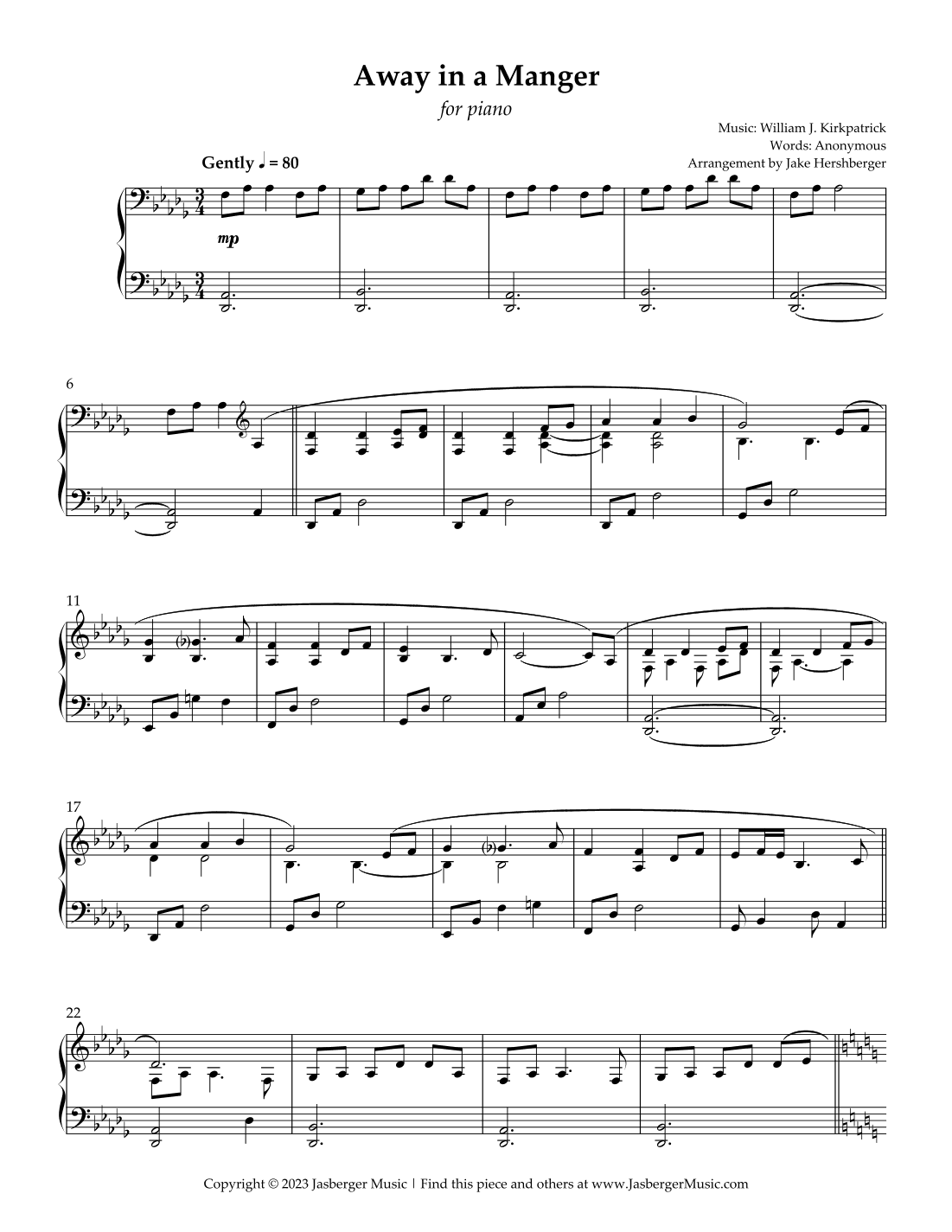 Away in a Manger - Piano Solo (arr. Jacob Hershberger)