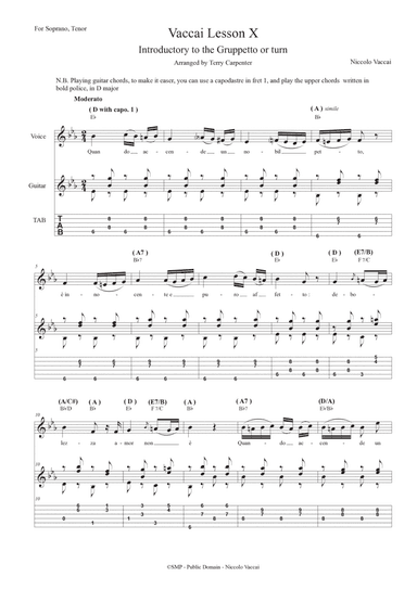 Vaccai - Lesson 10 The Grupetto - Intro. For tenor and soprano voice with guitar (arr. terry carpentier)