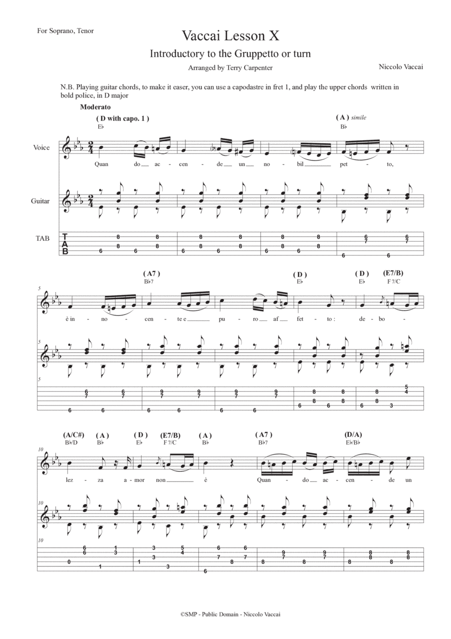 Vaccai - Lesson 10 The Grupetto - Intro. For tenor and soprano voice with guitar (arr. terry carpentier)