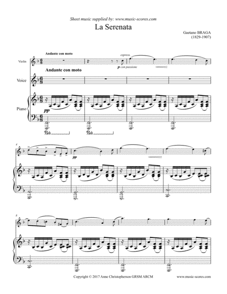 Serenata, or Angel's Serenade - Voice, Violin and Piano, F major (arr. Anne L Christopherson GRSM ARCM)