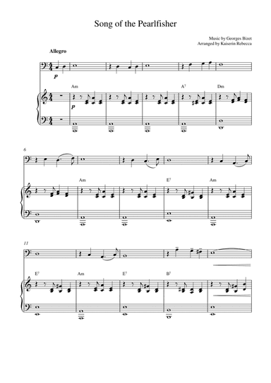 Song of the Pearlfisher (for bassoon solo and piano accompaniment) (arr. Kaiserin Rebecca)