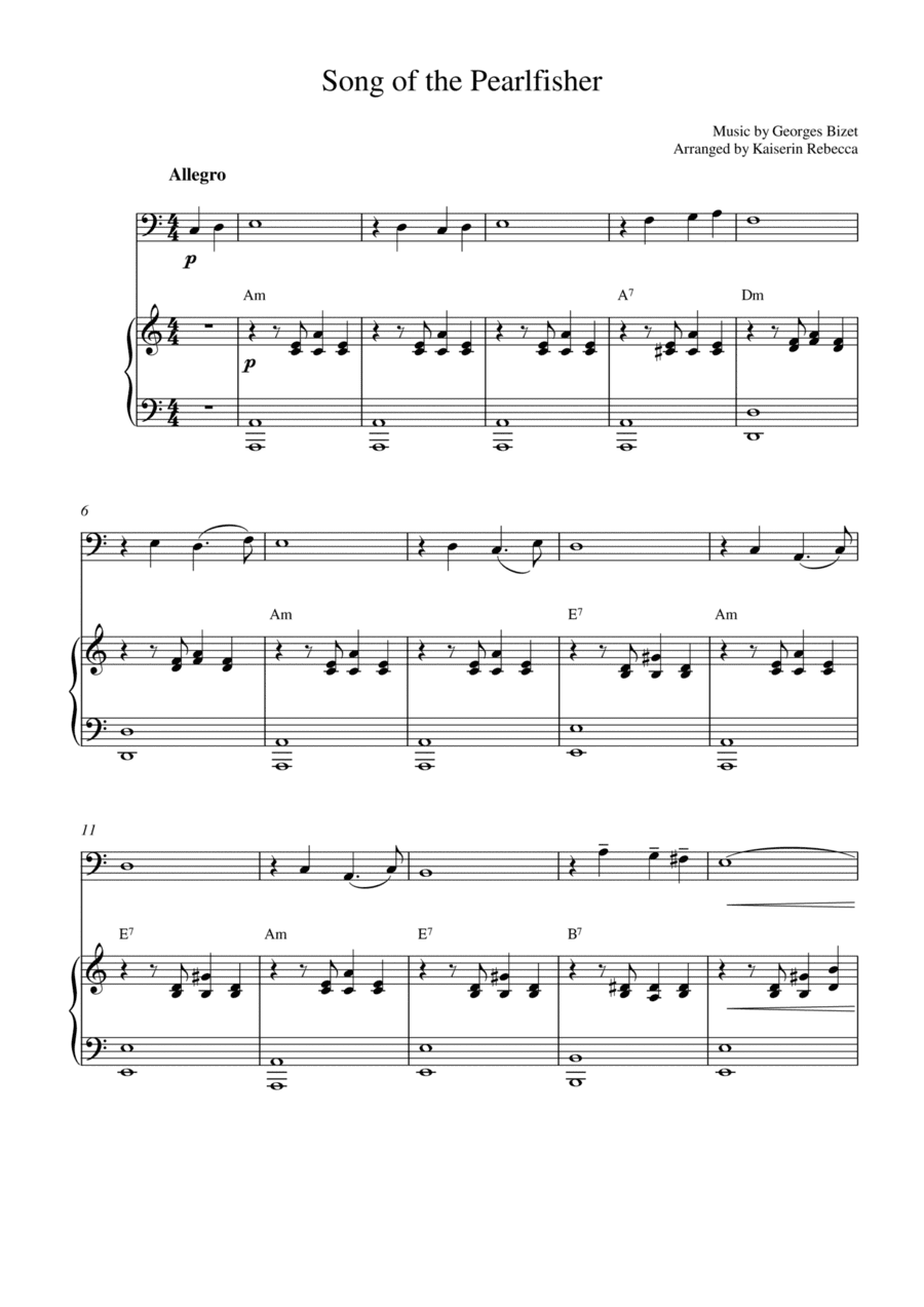 Song of the Pearlfisher (for bassoon solo and piano accompaniment) (arr. Kaiserin Rebecca)
