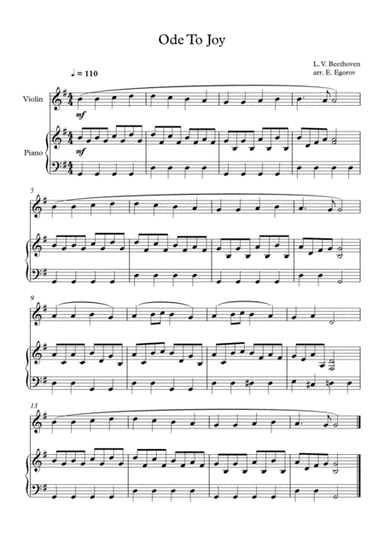 Ode To Joy, Ludwig Van Beethoven, For Violin & Piano (arr. Eugene Egorov)