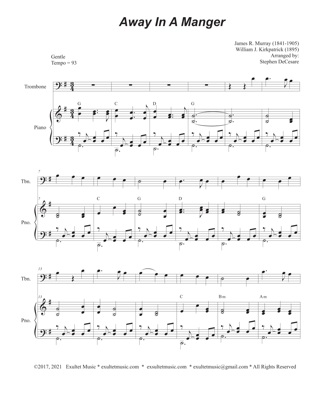 Away In A Manger (Trombone solo and Piano) (arr. Stephen DeCesare)