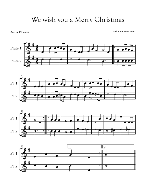 We wish you a Merry Christmas (arr. RF notes)