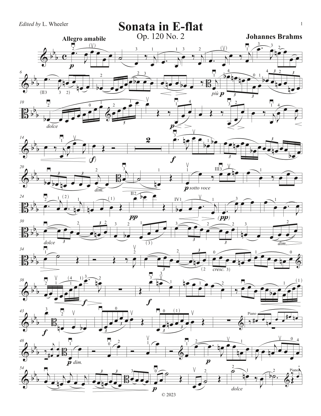 Brahms Viola Sonata, Op. 120 No. 2 (viola part plus research) (arr. Lawrence Wheeler)