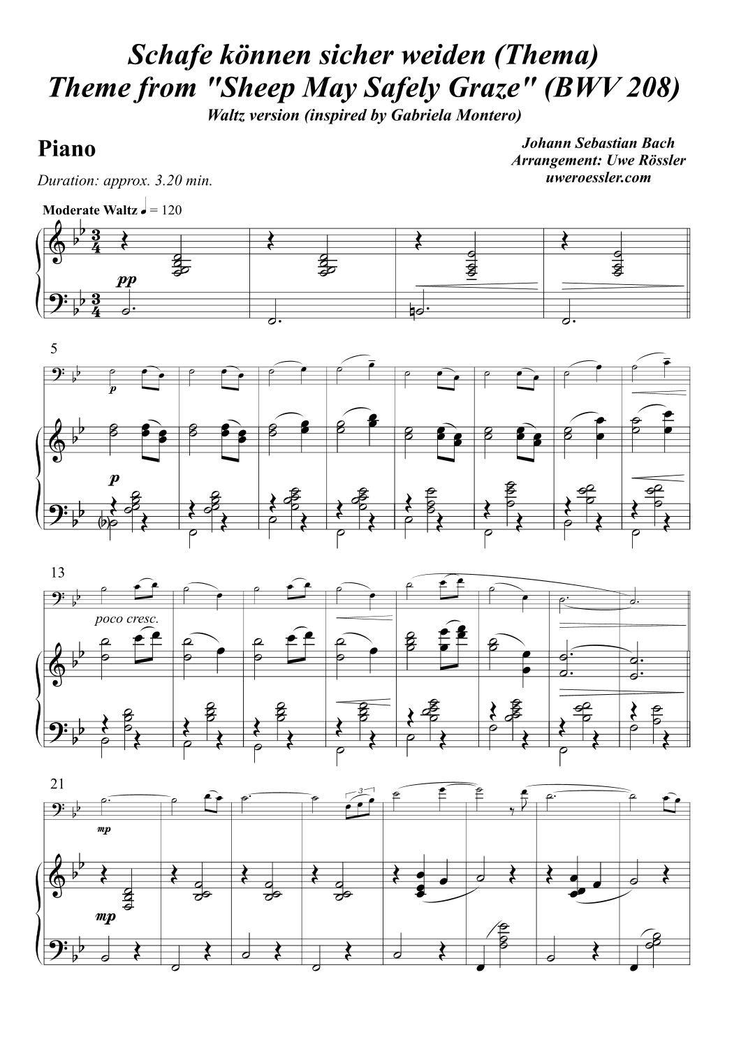 Sheep May Safely Graze / Schafe können sicher weiden BWV  208 (Theme) (arr. Uwe Rössler Roessler Rassler)