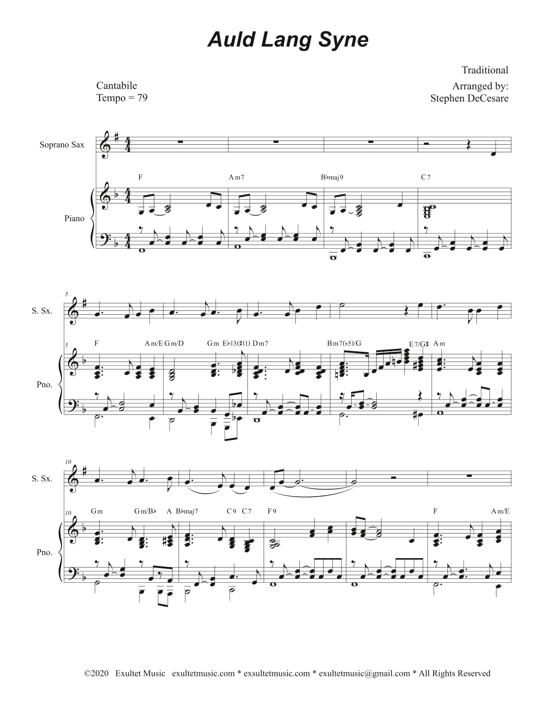 Auld Lang Syne (Soprano Saxophone and Piano) (arr. Stephen DeCesare)
