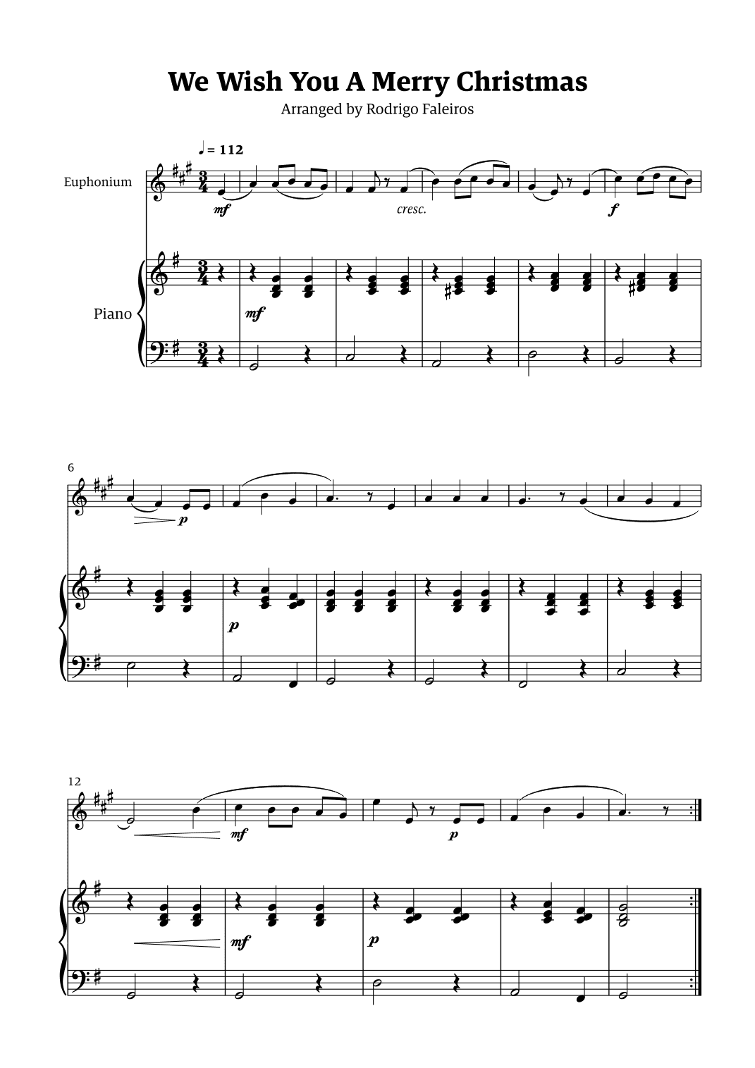 We Wish You a Merry Christmas (for solo euphonium with piano accompaniment) (arr. Rodrigo Faleiros)