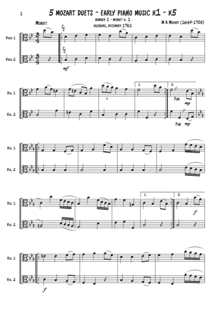 Viola duets - 5 Mozart duets (arr. Darren Lloyd)