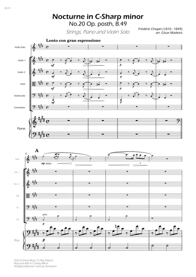 Nocturne No.20 in C Sharp minor - Violin Solo, Strings and Piano (Full Score) - Score Only (arr. César Madeira)