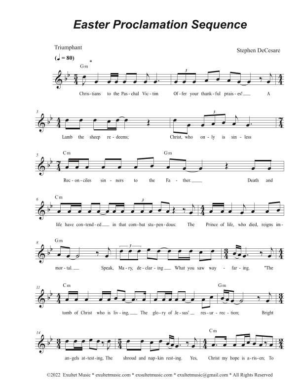 Easter Proclamation Sequence (Unison choir - High Key)