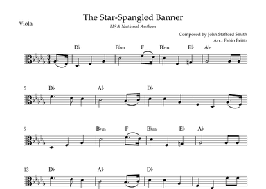 The Star Spangled Banner (USA National Anthem) for Viola Solo with Chords (Db Major) (arr. Fabio Britto)