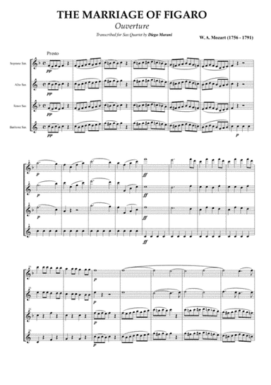 Overture from the opera "The Marriage of Figaro" for Saxophone Quartet (SATB) (arr. Diego Marani)