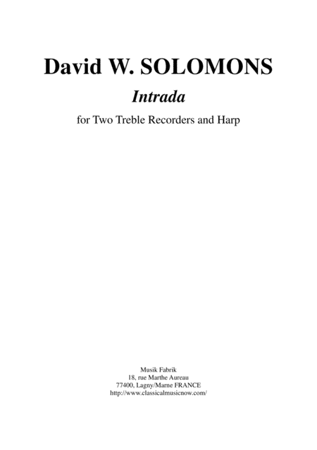 David Warin Solomons Intrada for two treble recorders and harp
