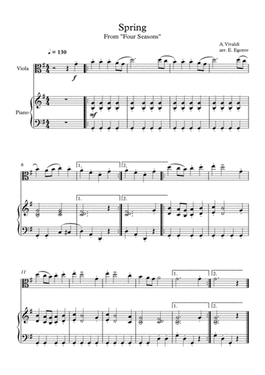 Spring (Four Seasons), Antonio Vivaldi, For Viola & Piano