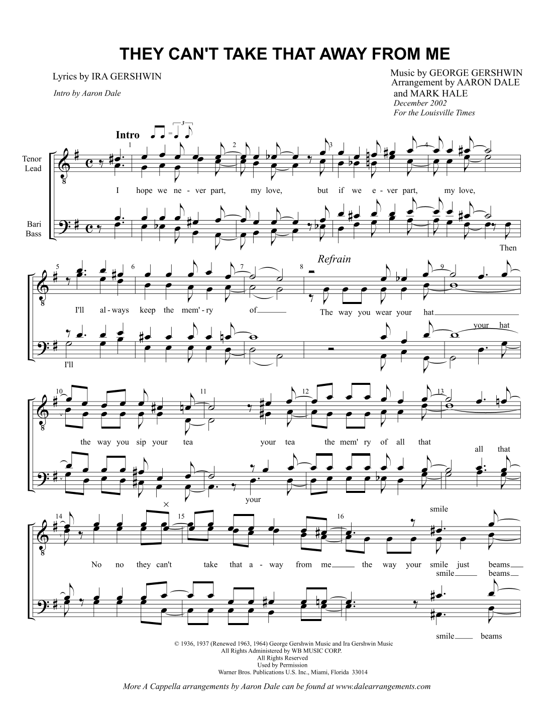 They Can't Take That Away From Me (arr. Aaron Dale)