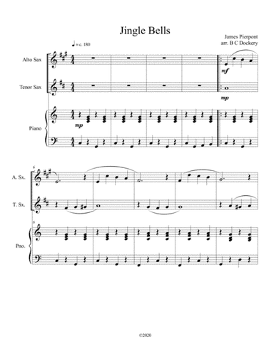 Jingle Bells (alto and tenor sax duet) with optional piano accompaniment (arr. B C Dockery)