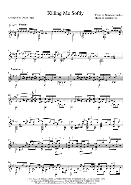 Killing Me Softly With His Song (arr. David Jaggs)