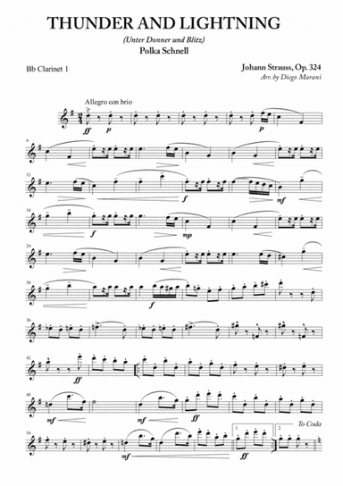 Thunder and Lightning for Clarinet Quartet (arr. Diego Marani)