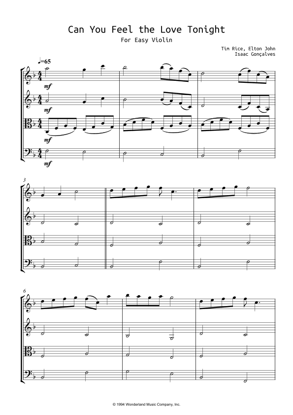 Can You Feel The Love Tonight - Score Only (arr. Isaac Gonçalves)