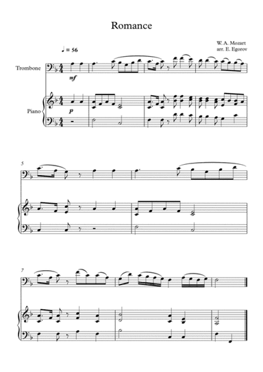 Romance, Wolfgang Amadeus Mozart, For Trombone & Piano