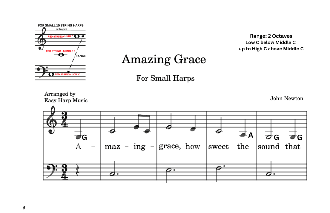 Amazing Grace For Small Harp Easy Beginner | Harpsicle | Aklot Harp | Celtic Harp | Lever Harp (arr. Easy Harp Music)