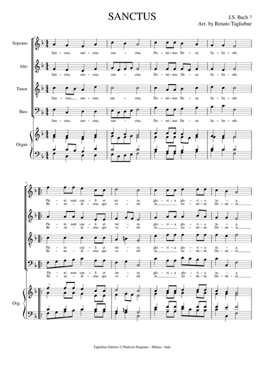 J.S.Bach (?)  - SANCTUS, for SATB Choir and Organ (arr. Renato Tagliabue)