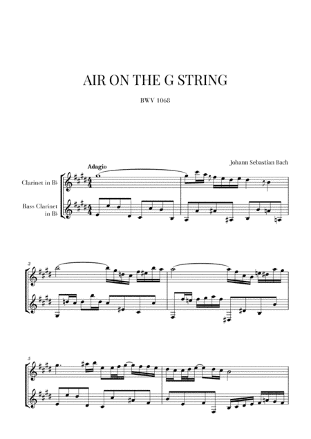 Bach: Air on the G String for Clarinet and Bass Clarinet (Woodwind Duo) (arr. Cadenza Editions)