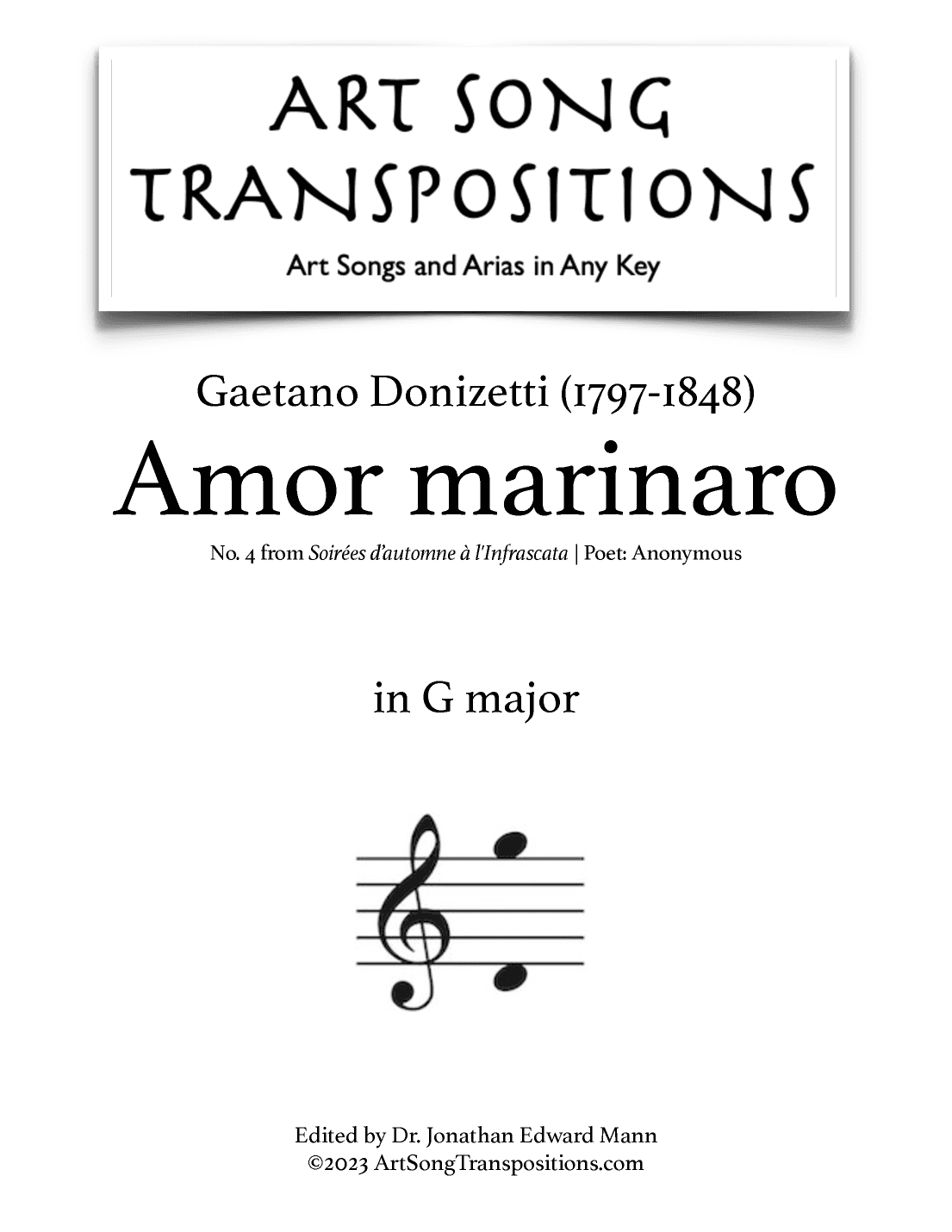 DONIZETTI: Amor marinaro (transposed to G major) (arr. ArtSongTranspositions.com)