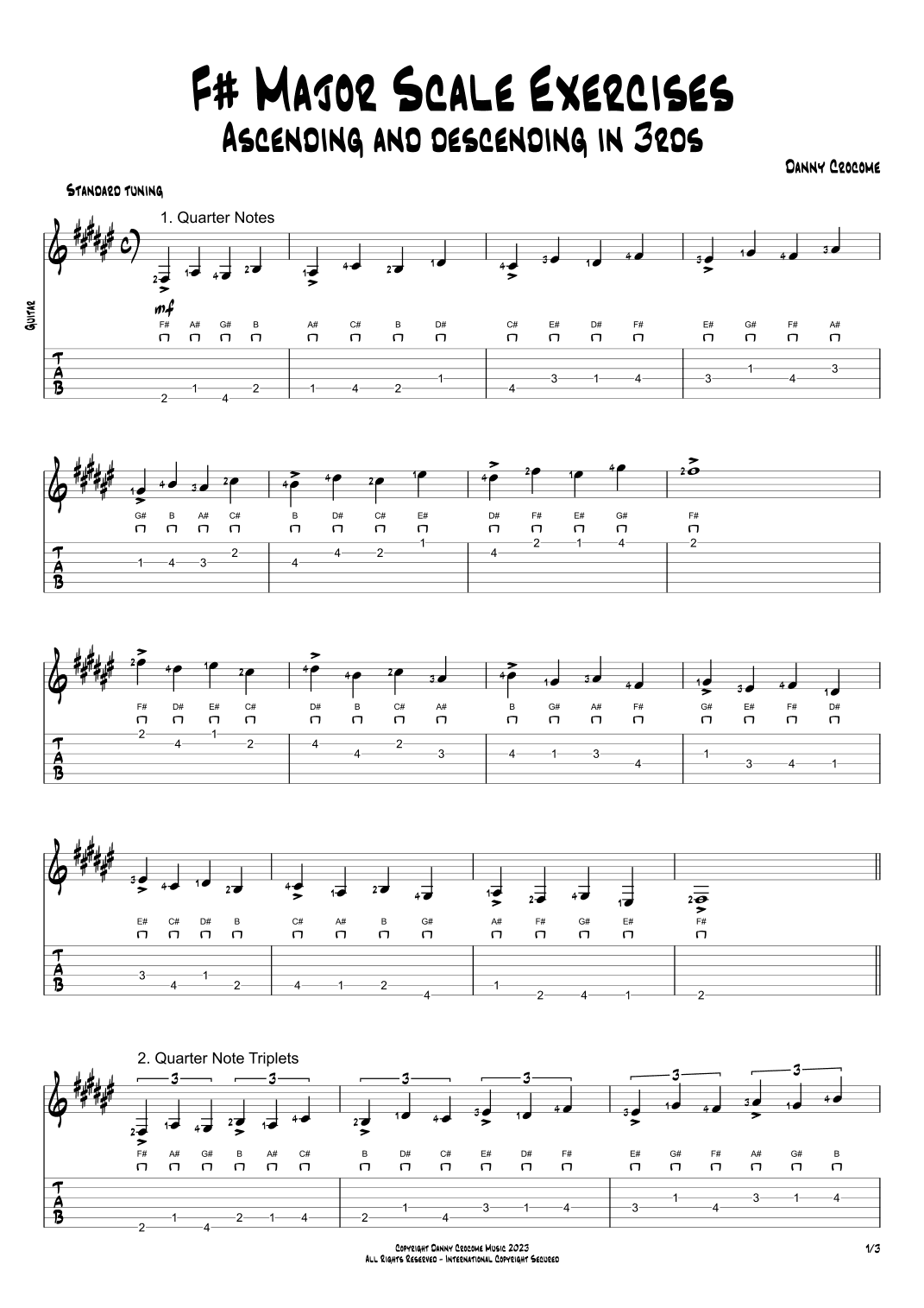 F# Major Scale Exercises - Ascending and Descending in 3rds