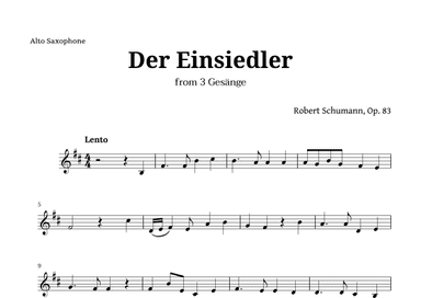 Der Einsiedler by Schumann for Alto Sax (arr. Langanho)