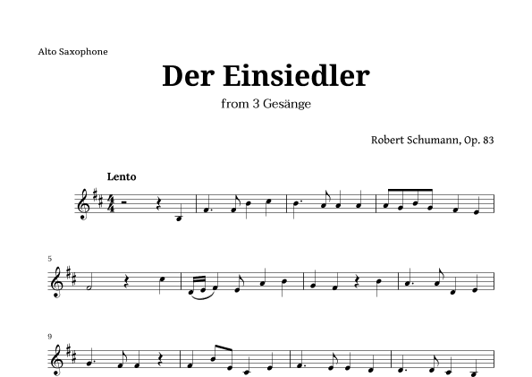 Der Einsiedler by Schumann for Alto Sax (arr. Langanho)