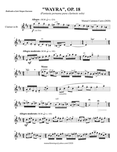 Wayra, Op. 18 (Peruvian fantasy for clarinet solo)