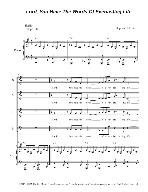 Lord, You Have The Words Of Everlasting Life (Choir/Vocal Score) (SATB Divisi)