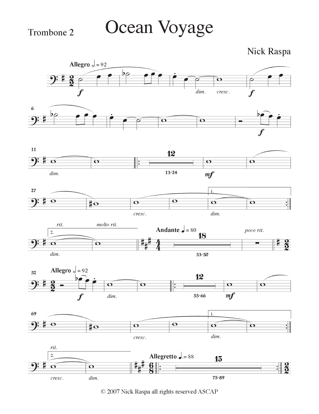 Ocean Voyage - (Full Orchestra) Trombone 2 part